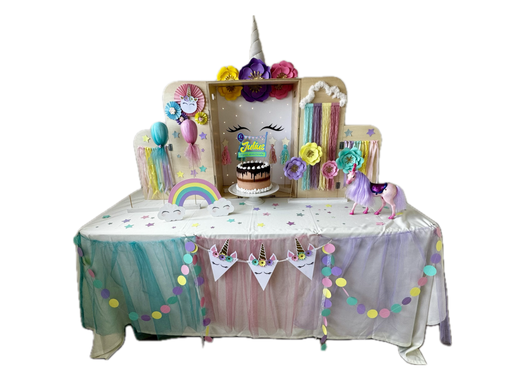 Box prêt party- décoration de fête tout en un, prêt à l'emploi fête à thème Licorne