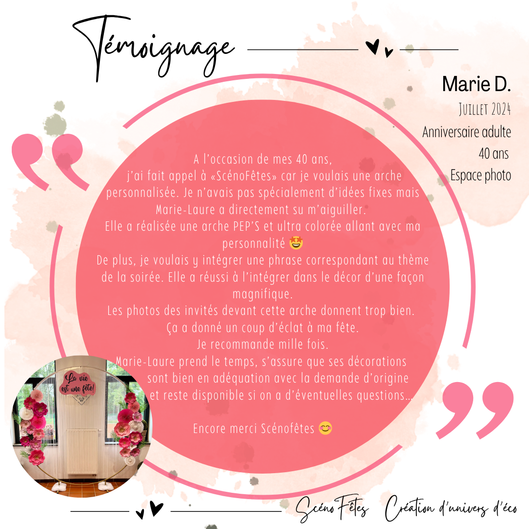 Décoration Arche coin Photo anniversaire adulte 40 ans Namur thème fleurs