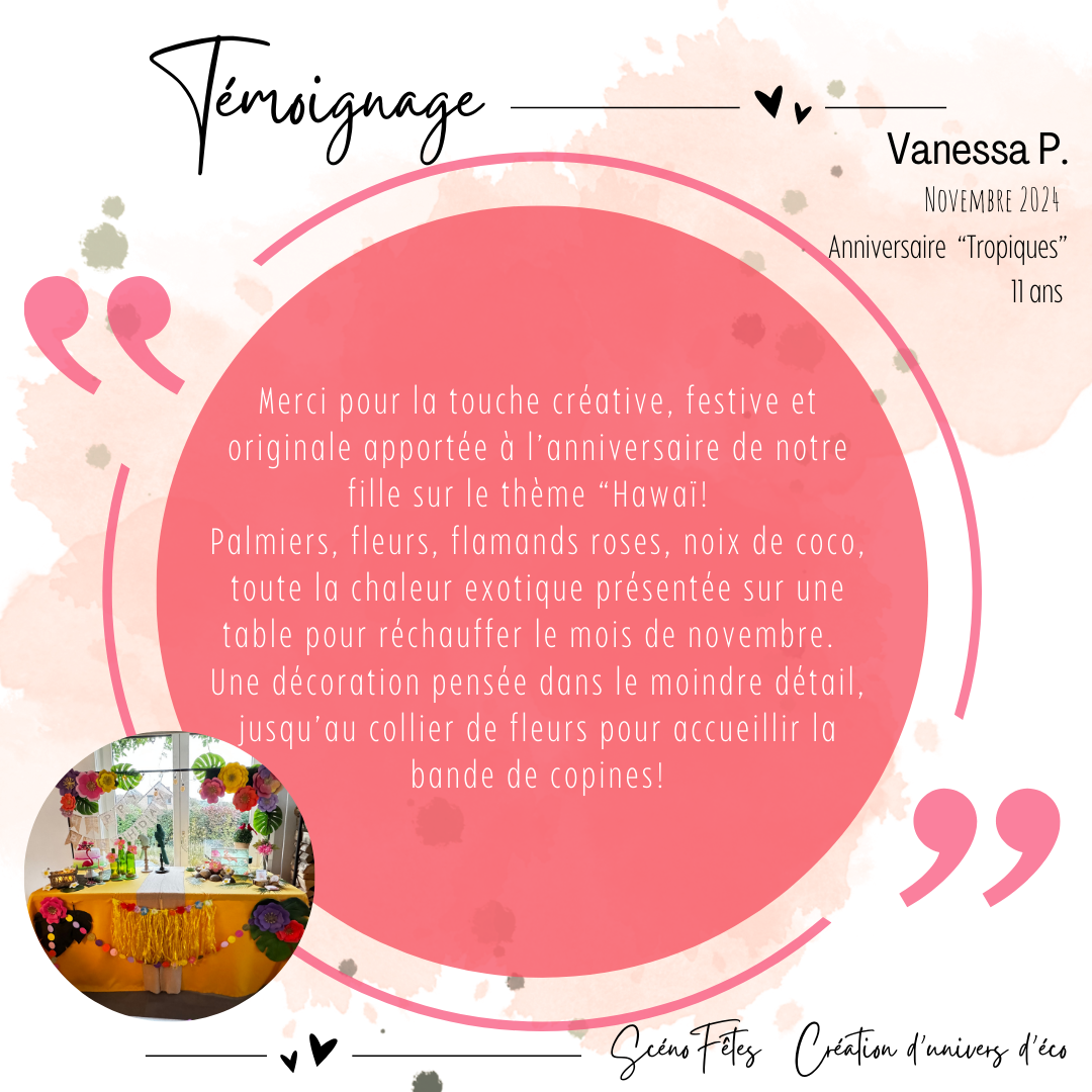 Décoration anniversaire enfant Namur Tropique 