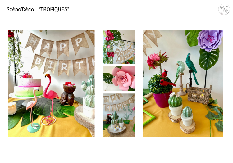 Décoration de table réception événement Namur thème tropique