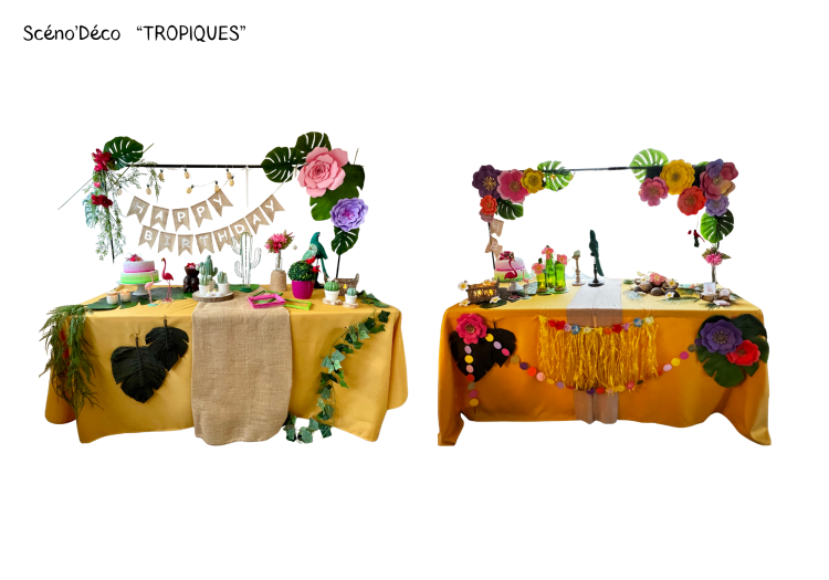 Décoration de table réception événement Namur thème tropique