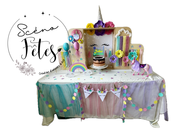 Box décorative anniversaire enfant Thème Licorne + chasse au trésor