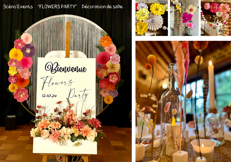 Décoration de salle Anniversaire de Mariage Thème Flowers Party