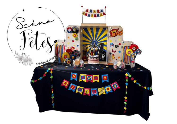 Scéno'Box SUPER HEROS Décoration anniversaire thématique Namur chasse au trésor 