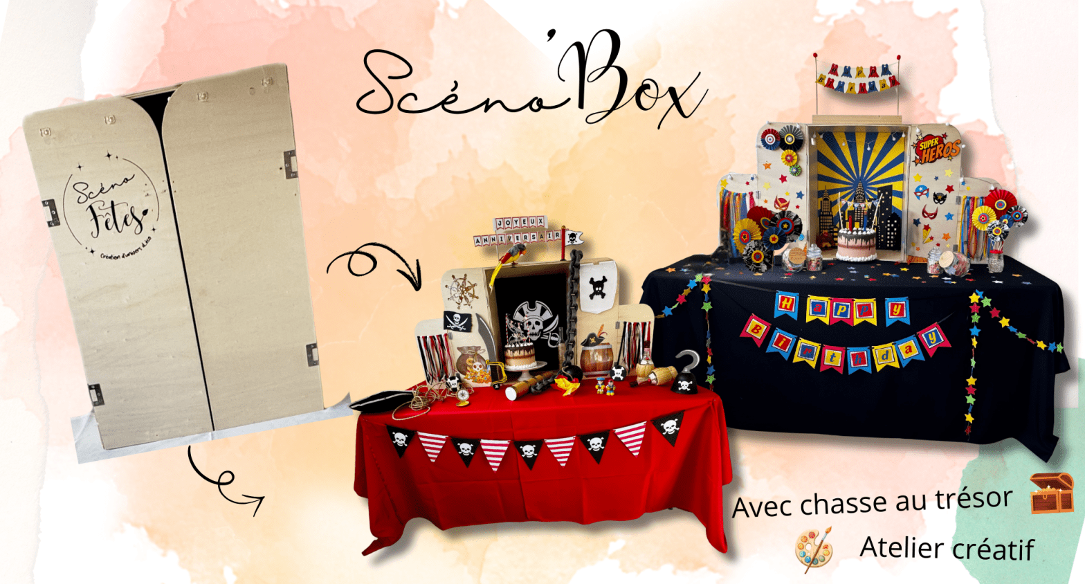 Scéno'Box décoration créative originale pour anniversaire enfant Namur chasse au trésor kit créatif décor thématique