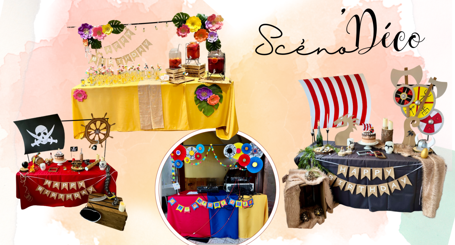 Scéno'Déco décoration de vos événements fête théamtique anniversaire enfant table décorée cocktail dessert