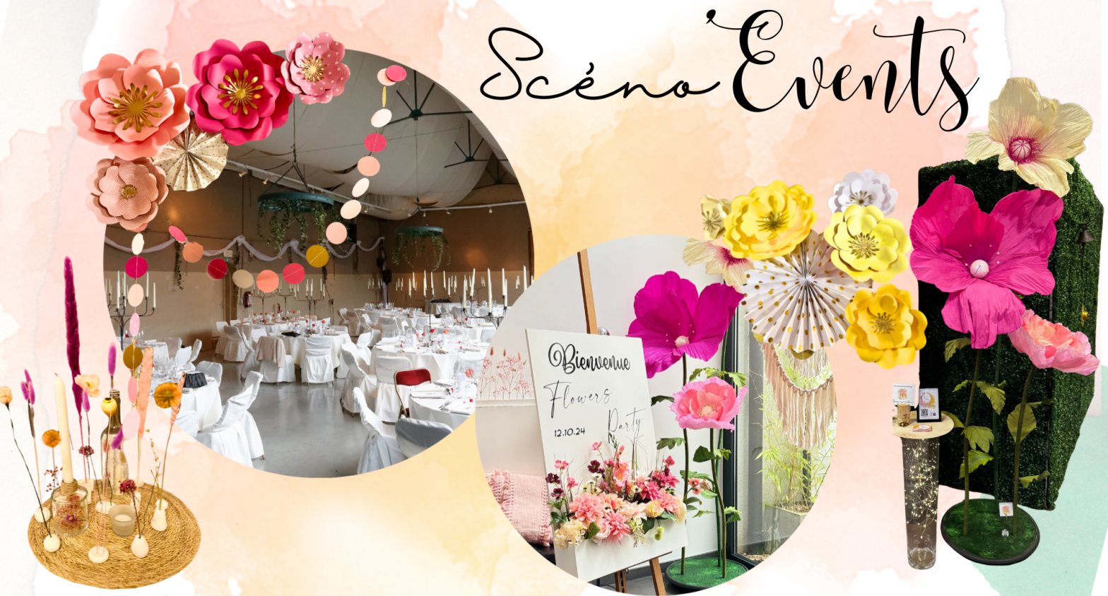 Scéno'Events décoration de fêtes thématique privées professionnelles mariage baptême arche espace photo urne décorée Namur