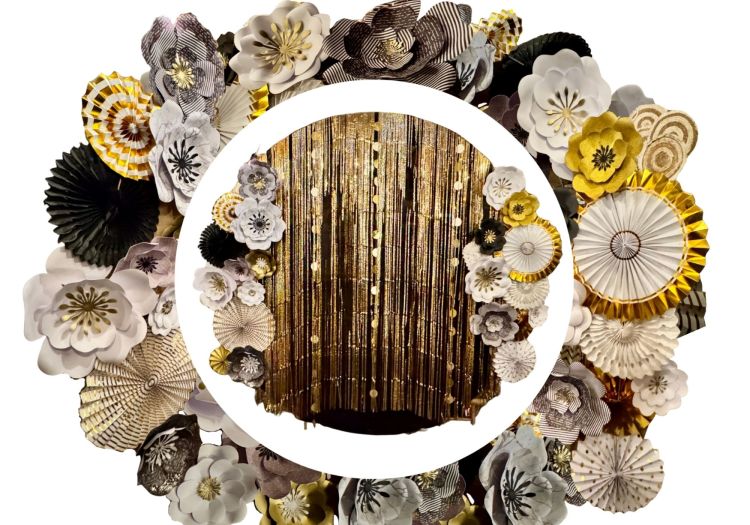 Décor arche dorée espace photo Fête anniversaire Nouvel an