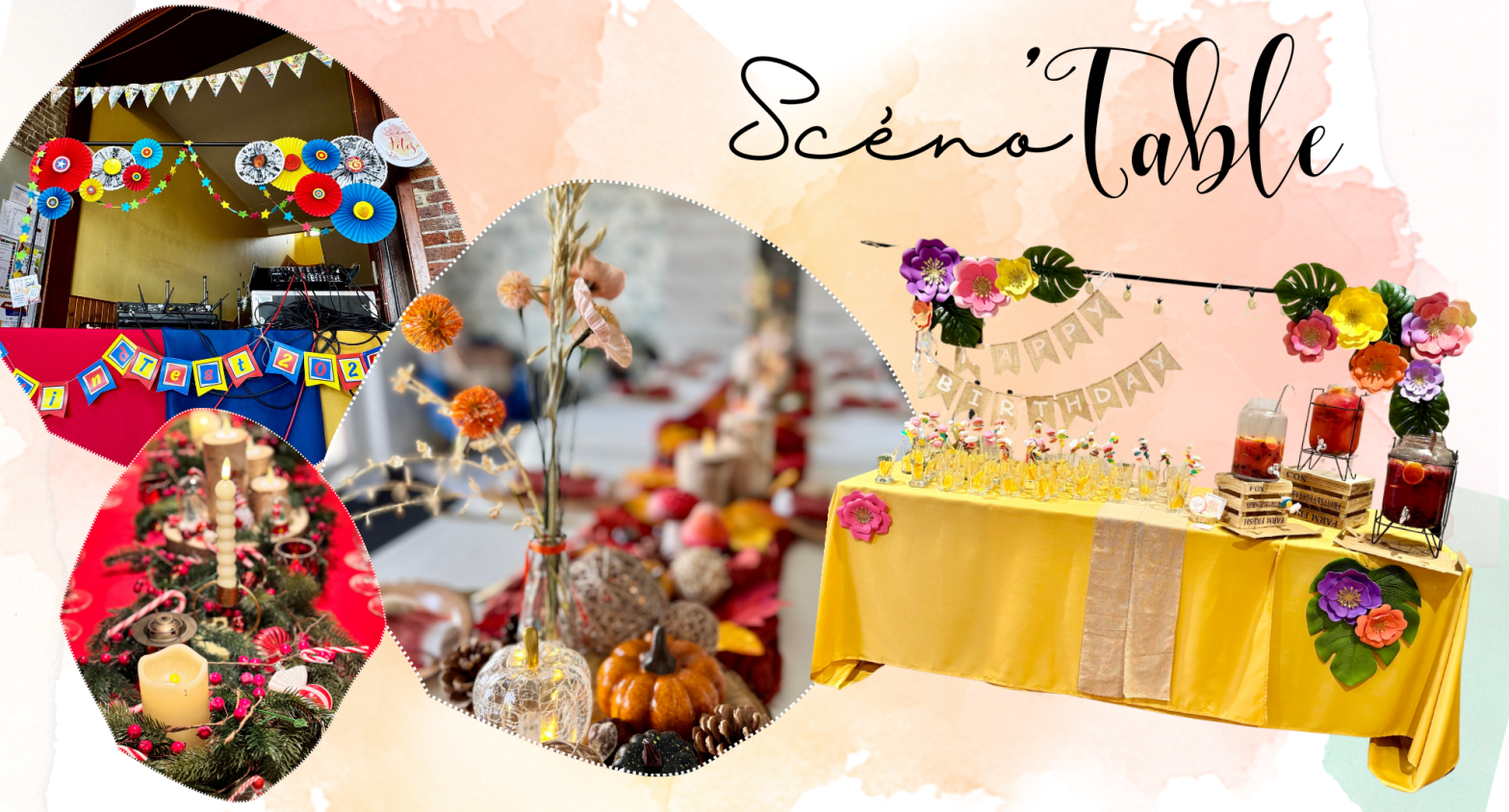 Scéno table décoration de table location ou mise en scène pour vos fêtes brunch Garden party réception anniversaire Namur