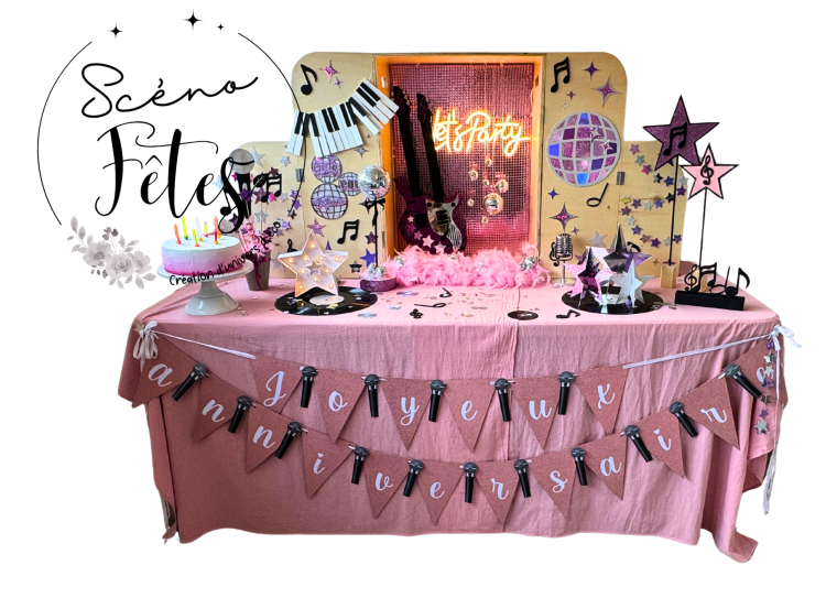 Décoration anniversaire enfant Girly pop musique Namur Box décorative + chasse au trésor atelier créatif sur le thème Soirée pyjama Karaoké