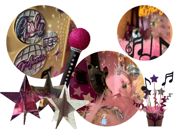 Décoration anniversaire enfant Girly pop musique Namur Box décorative + chasse au trésor atelier créatif sur le thème Soirée pyjama Karaoké