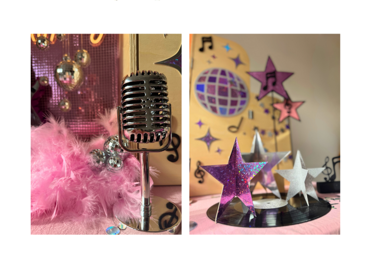 Décoration anniversaire enfant Girly pop musique Namur Box décorative + chasse au trésor atelier créatif sur le thème Soirée pyjama Karaoké