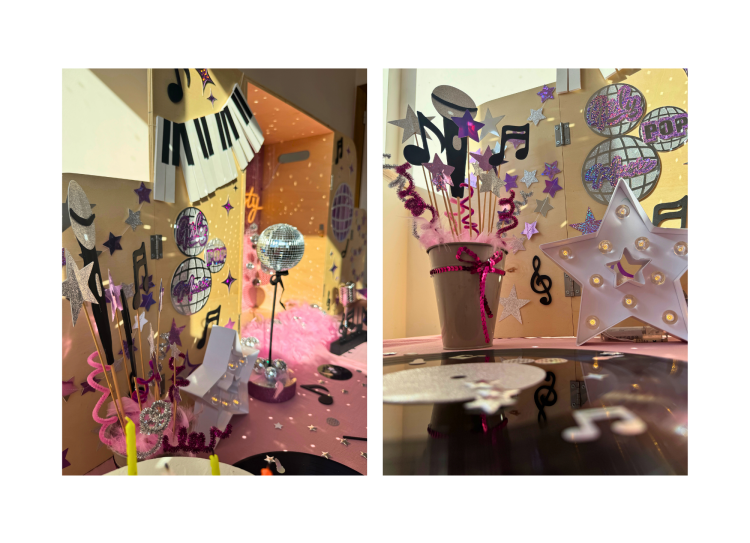 Décoration anniversaire enfant Girly pop musique Namur Box décorative + chasse au trésor atelier créatif sur le thème Soirée pyjama Karaoké